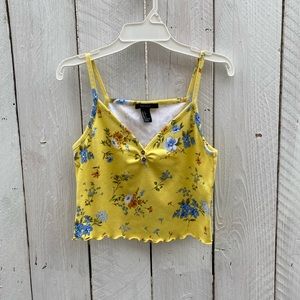FOREVER 21 YELLOW FLOWER CROPPED TOP WITH BUTTONS